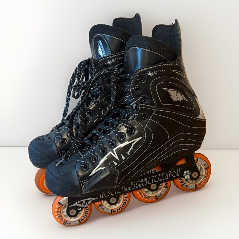MiISSION Inline Skates Men’s Size 10 Black & Silver Orange Wheels 3798/C
